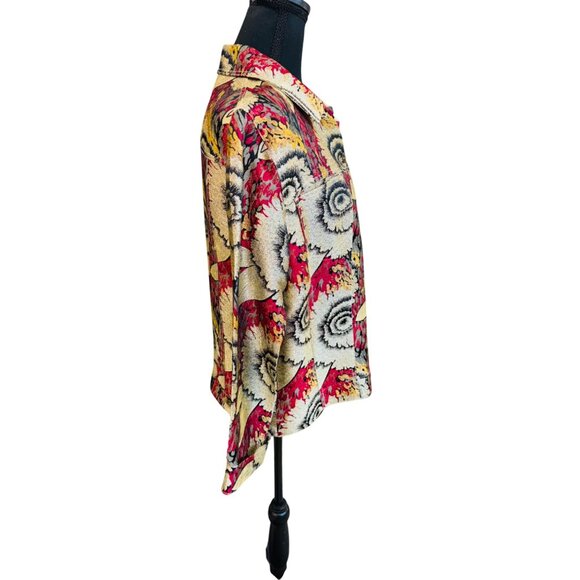 Sunflower Print Design Jacket Blazer Top Plus Size 1 Silk Blend Red Black Boho - Picture 3 of 9